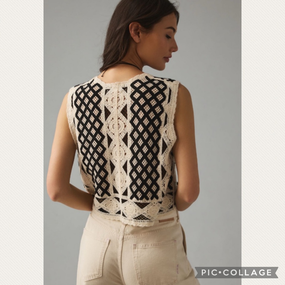 :Price Firm: Anthropologie Crochet Button-down Sweater Vest - Picture 3 of 10